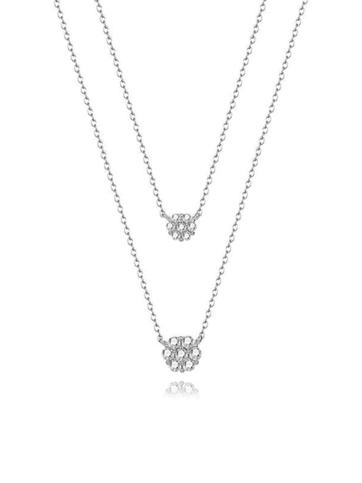 JYXZ 077 (Platinum) 925 Sterling Silver Cubic Zirconia Flower Minimalist Multi Strand Necklace