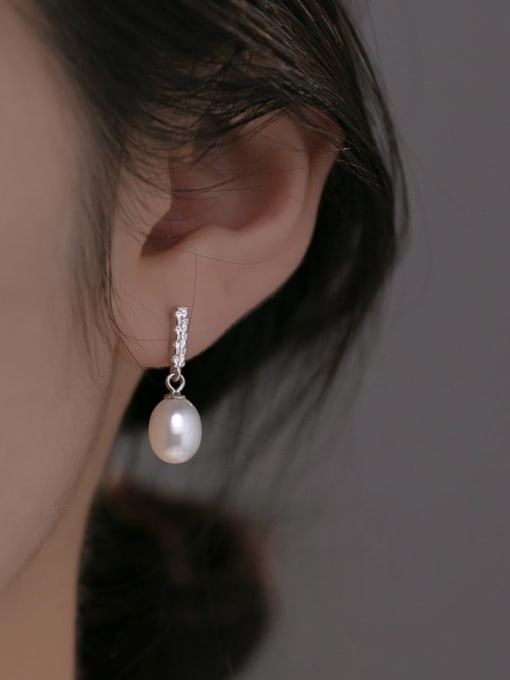 Rosh 925 Sterling Silver Imitation Pearl Water Drop Minimalist Drop Earring 1