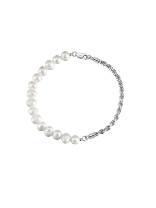 Platinum, bracelet   20CM, weight 10.17g 925 Sterling Silver Imitation Pearl Irregular Minimalist Handmade Beaded Bracelet