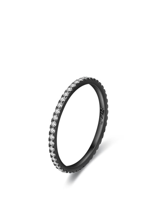RHR812 925 Sterling Silver Cubic Zirconia Geometric Minimalist Band Ring