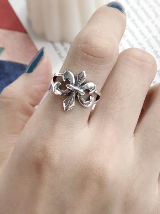Boomer Cat 925 Sterling Silver Cross floral Vintage Free Size Band Ring 1