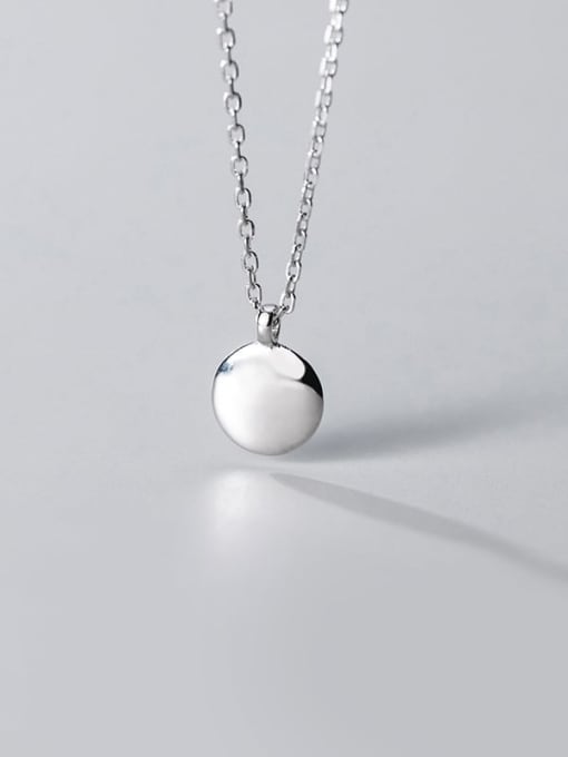 Rosh 925 sterling silver simple fashion Smooth Round Pendant Necklace 2