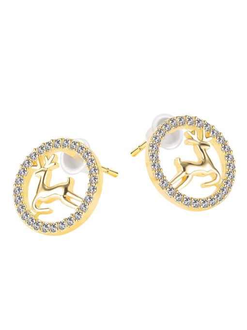 751 gold Brass Cubic Zirconia Deer Minimalist Stud Earring