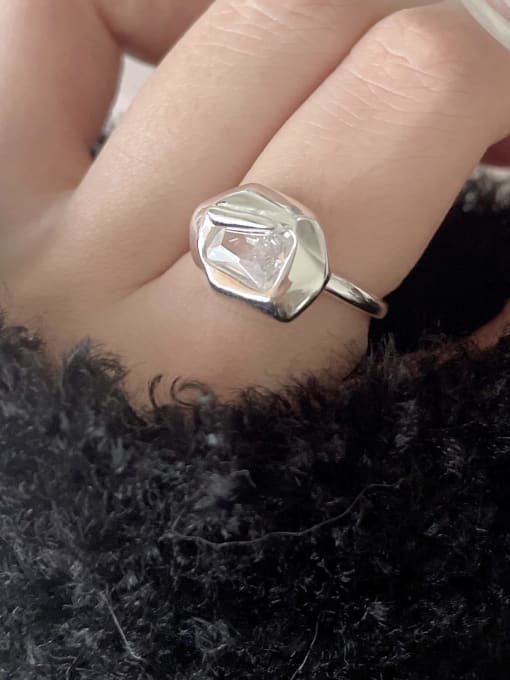 Boomer Cat 925 Sterling Silver Glass Stone Geometric Vintage Band Ring 2