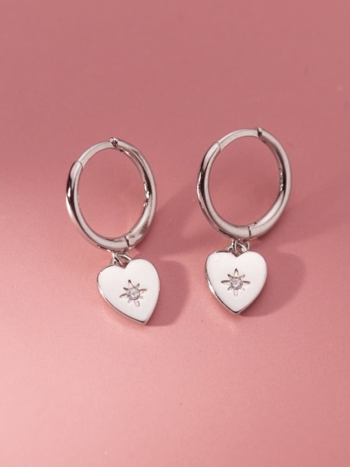 silver 925 Sterling Silver Rhinestone Heart Minimalist Huggie Earring