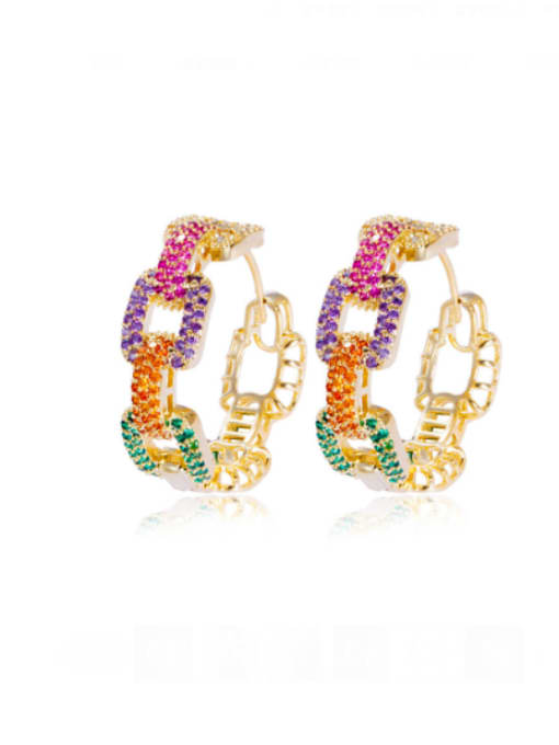 colour Brass Cubic Zirconia Geometric Luxury Huggie Earring
