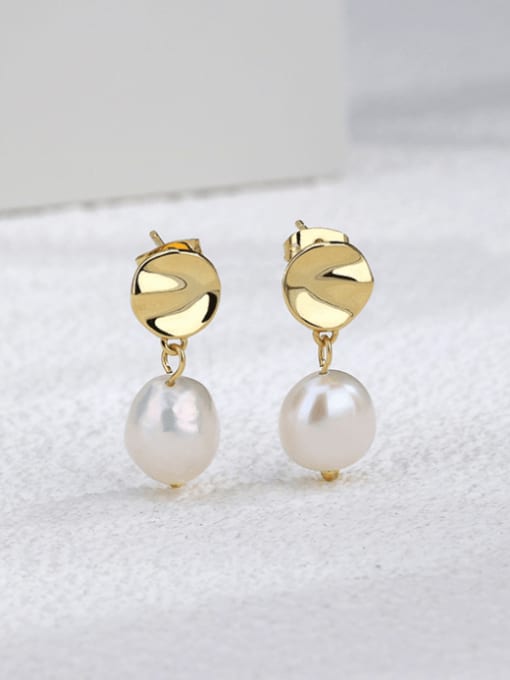CHARME Brass Imitation Pearl Geometric Minimalist Drop Earring 0