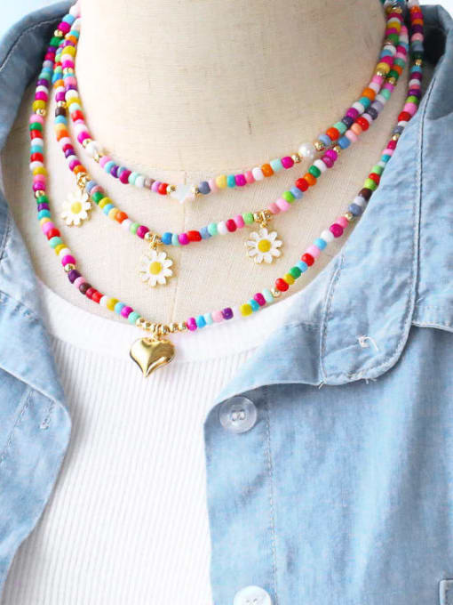 CC Brass Miyuki Millet Bead Multi Color Heart Hip Hop Beaded Necklace 1
