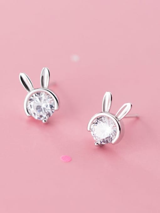 Rosh 925 sterling silver single diamond cute little rabbit Earrings 0