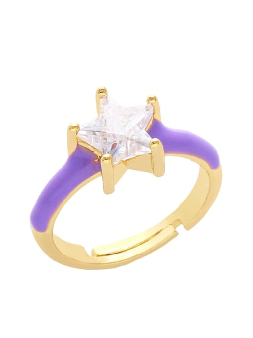 purple Brass Cubic Zirconia Star Minimalist Band Ring