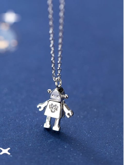Rosh 925 Sterling Silver Irregular Cute Robot Pendant Necklace 3