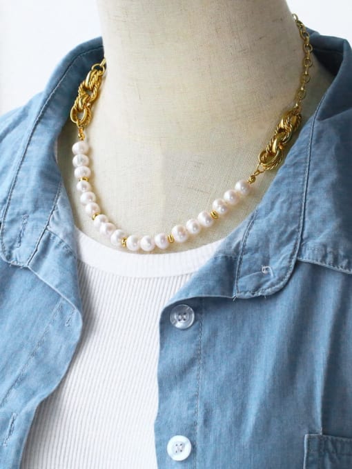 CC Brass Freshwater Pearl Geometric Hip Hop Necklace 1