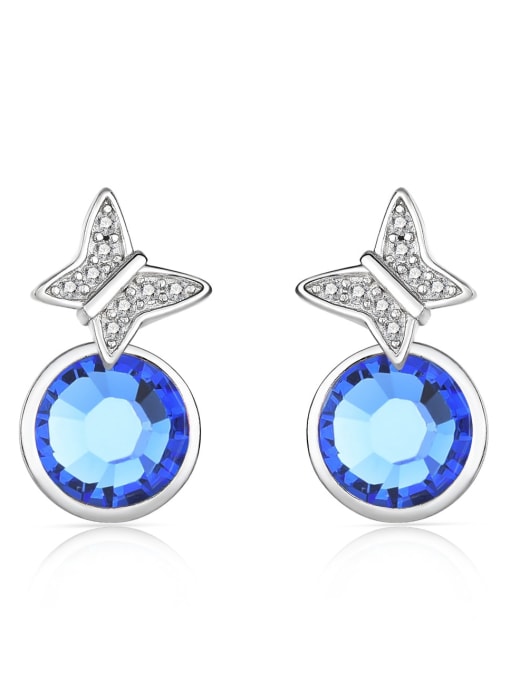 JYEH 006 (Dark Blue) 925 Sterling Silver Austrian Crystal Butterfly Classic Stud Earring