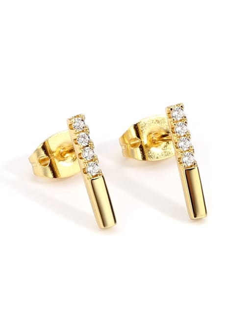 Gold White Diamond Earrings Brass Cubic Zirconia Geometric Minimalist Stud Earring