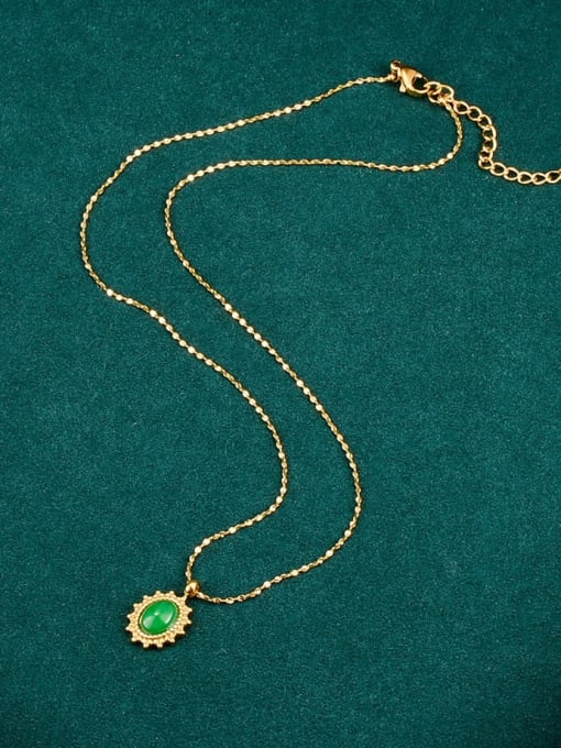 A TEEM Titanium Steel Emerald Round Minimalist Necklace 0