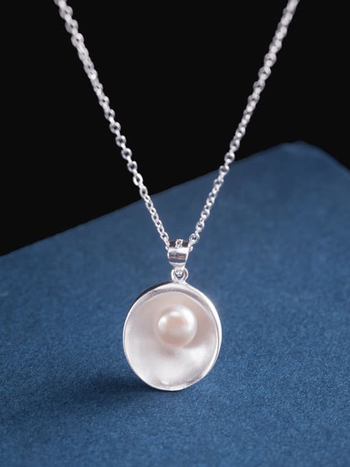 SILVER MI 925 Sterling Silver Imitation Pearl Irregular Minimalist Necklace