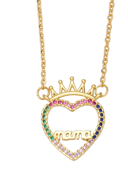 B Brass Cubic Zirconia Crown Vintage  Heart+Letter Pendant Necklace