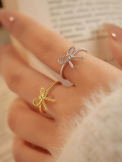 BeiFei Minimalism Silver 925 Sterling Silver Bowknot Cute Band Ring 1