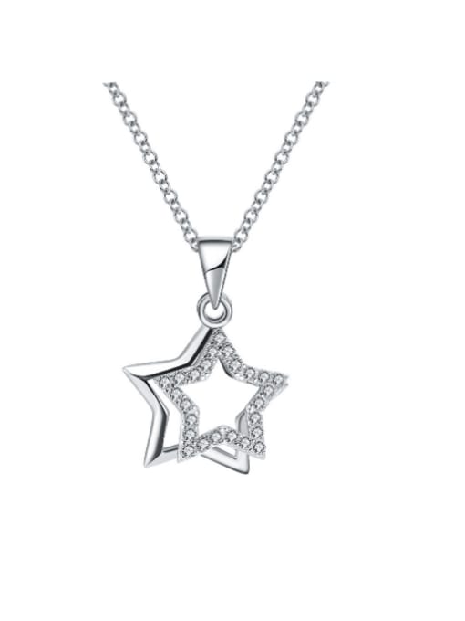 Platinum, weight: 2.3g 925 Sterling Silver Cubic Zirconia Pentagram Minimalist Necklace