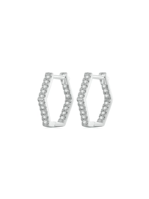 BSE917 925 Sterling Silver Cubic Zirconia Hexagon Dainty Huggie Earring