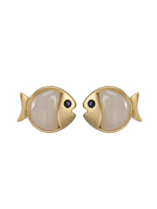 DEER 925 Sterling Silver Jade Fish Cute Stud Earring 2