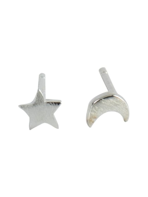 XBOX 925 Sterling Silver Simple asymmetry Star Moon Stud Earring 0