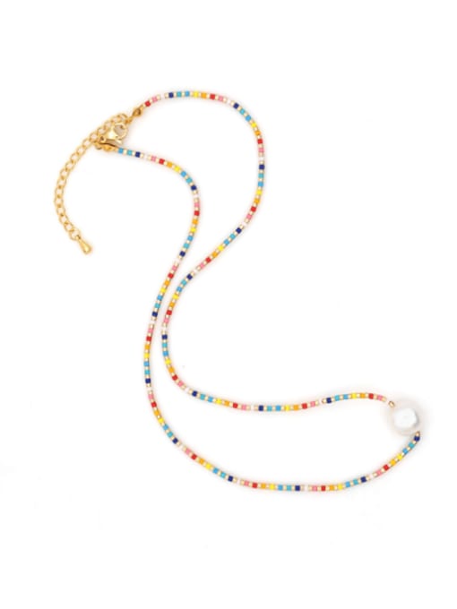 ZZ N200017A Stainless steel Freshwater Pearl Multi Color Miyuki Bead Bohemia Necklace