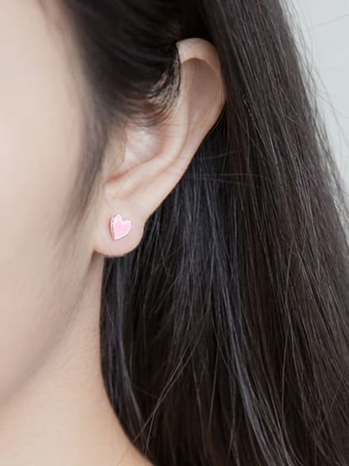 Rosh 925 Sterling Silver Pink Enamel Heart Minimalist Stud Earring 2