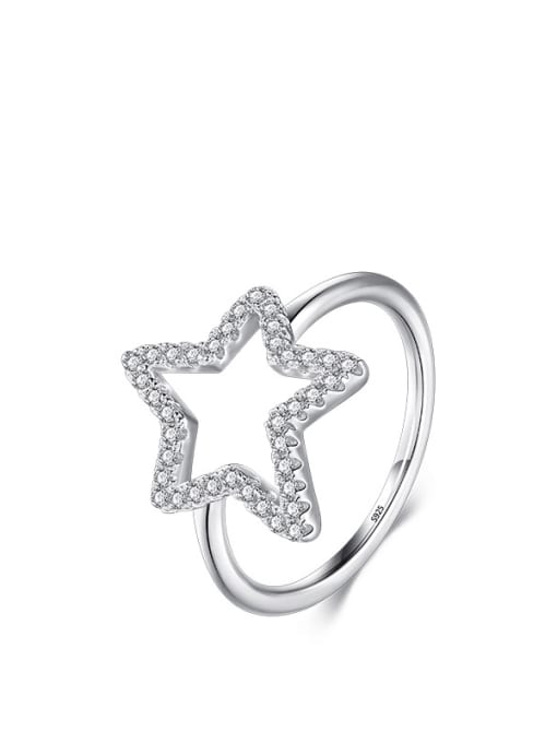 MODN 925 Sterling Silver Cubic Zirconia Five-pointed star Dainty Band Ring 0