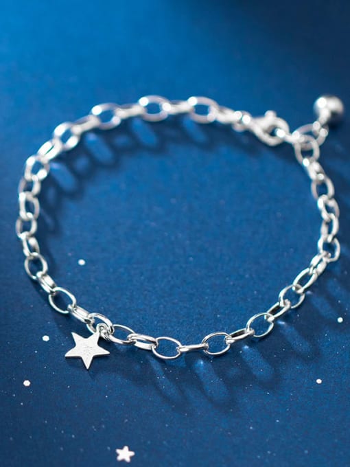 Rosh 925 Sterling Silver Star Minimalist Hollow chain Link Bracelet 0