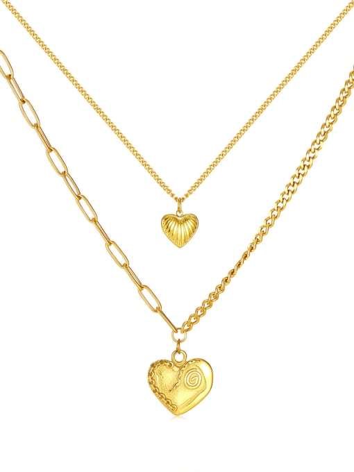 GX2379 Steel Necklace Gold Stainless steel Double Layer Chain Minimalist  Heart Pendant Necklace