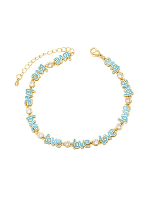 Light blue Brass Cubic Zirconia Enamel Letter Vintage Bracelet