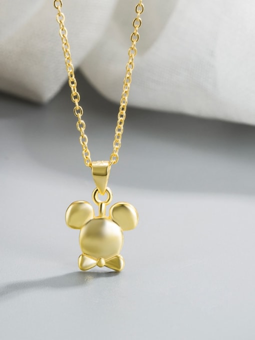 golden 925 Sterling Silver Bowknot Cute Mickey Mouse Pendant Necklace