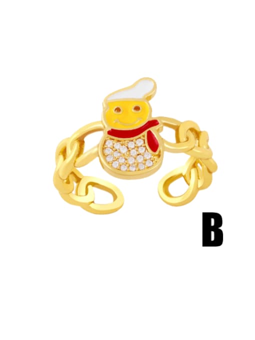 yellow Brass Enamel Cubic Zirconia Icon snowman Trend Band Ring