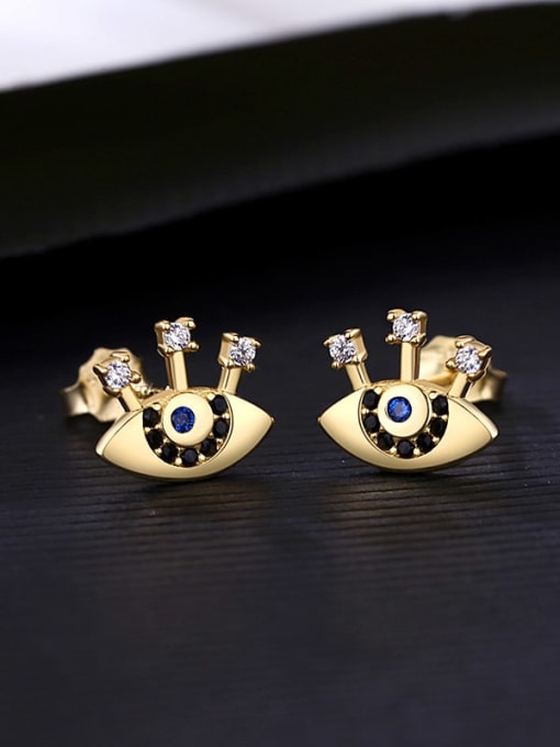 14K gold 925 Sterling Silver Cubic Zirconia Evil Eye Minimalist Stud Earring