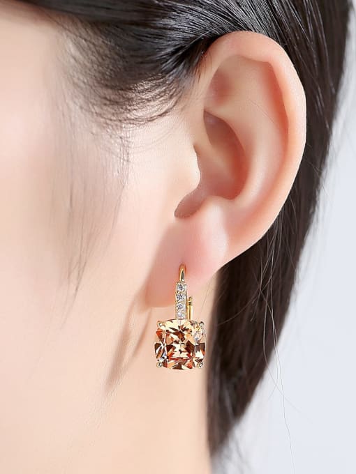 BLING SU Copper Cubic Zirconia Geometric Minimalist Hook Earring 1
