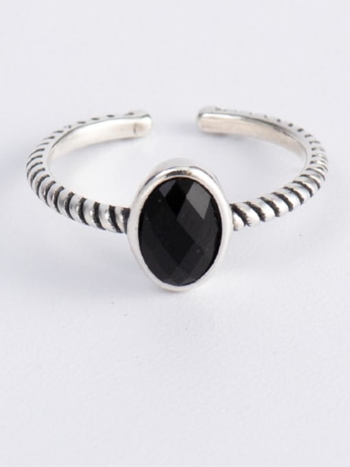 XBOX 925 Sterling Silver Obsidian Oval Vintage Band Ring 4