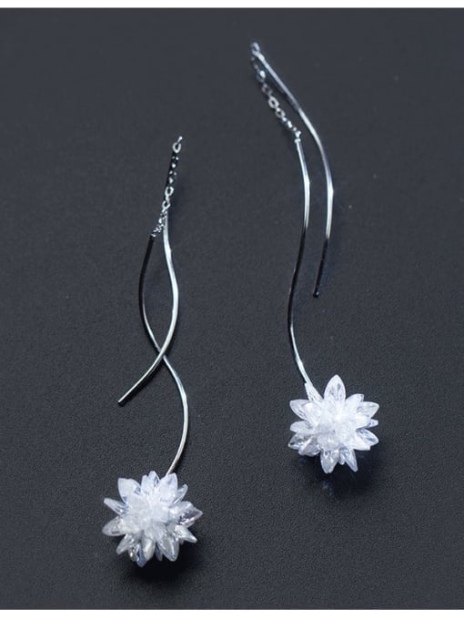 Rosh 925 Sterling Silver Crystal Flower Minimalist Threader Earring 2