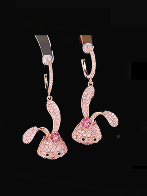 Rose Gold+Pink Brass Cubic Zirconia Rabbit Luxury Hook Earring
