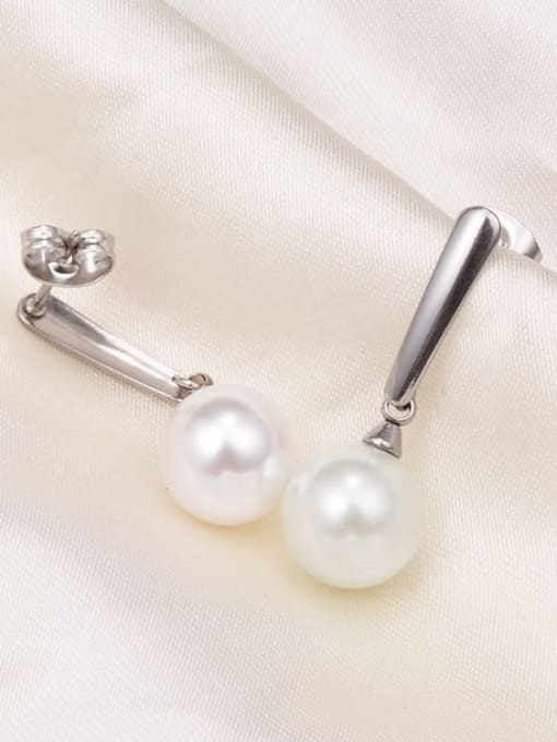 A TEEM Titanium Imitation Pearl White Round Minimalist Drop Earring 4