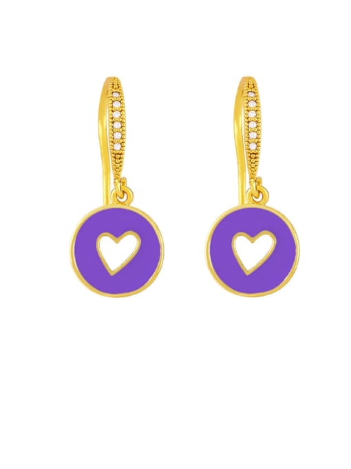 violet Brass Enamel Heart Vintage Huggie Earring