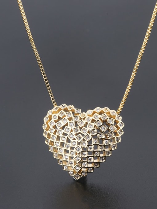 ROSS Copper Cubic Zirconia Dainty Hollow Heart  Pendant  Necklace 1