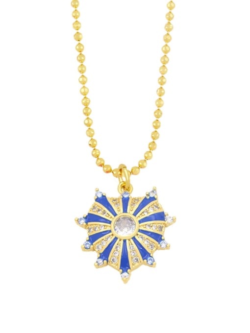 blue Brass Cubic Zirconia Enamel Heart Vintage Necklace