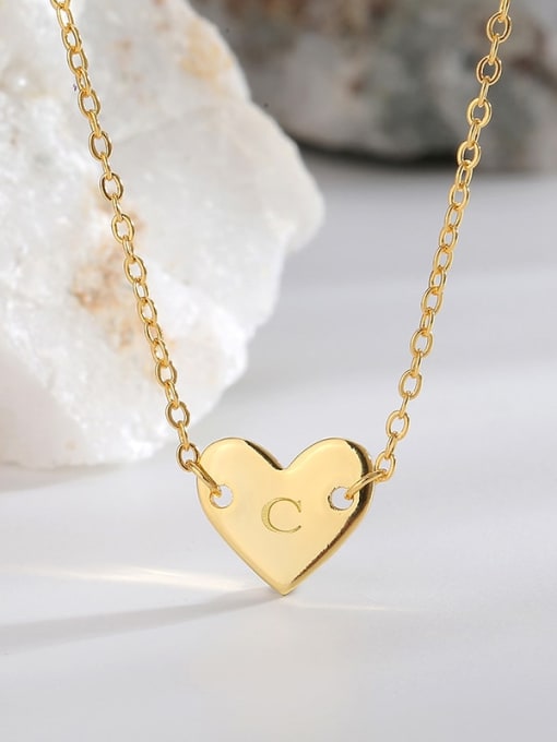 Gold Heart Necklace Letter C Brass Heart Letter Pendant  Minimalist  Necklace