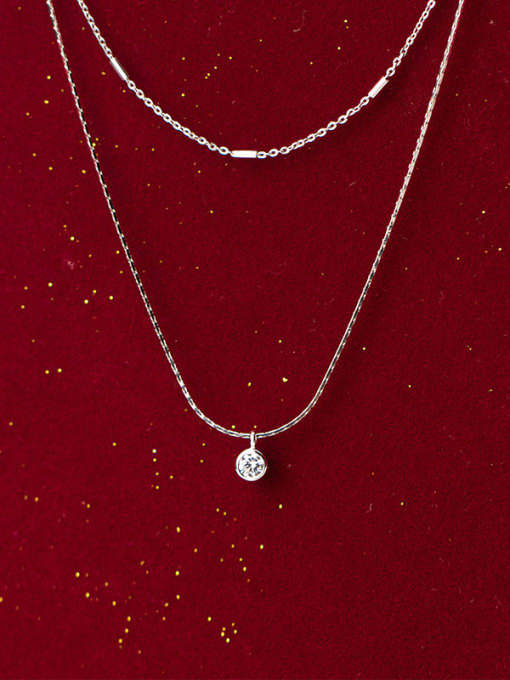 Rosh 925 Sterling Silver   Minimalist Fashion diamond double layer  Necklace 1