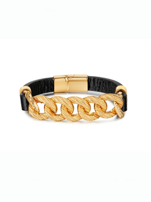 1491 gold plated Leather Bracelet Stainless steel Artificial Leather Geometric Hip Hop Bracelet