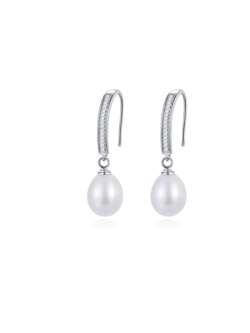 CCUI 925 Sterling Silver Imitation Pearl Irregular Minimalist Hook Earring 0