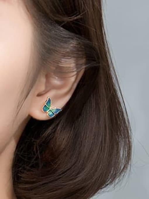 Rosh 925 Sterling Silver Enamel Butterfly Cute Stud Earring 1