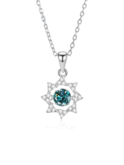 FDTD 029 Mosang Green Diamond Platinum 925 Sterling Silver Moissanite Eight- Pointed Star Dainty Necklace