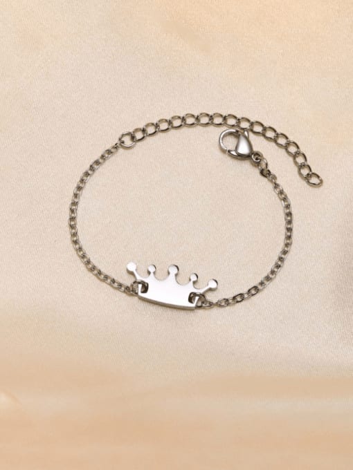 Steel color Stainless steel Crown Minimalist Link Bracelet